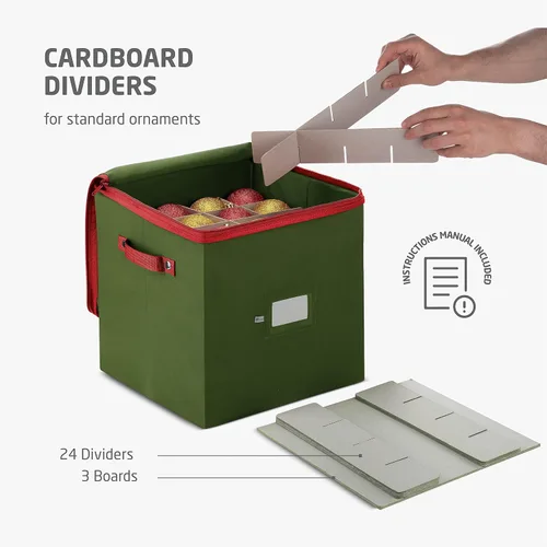Miniatura 4 de ZOBER - Caja de almacenamiento para adornos navideños, con capacidad para 64 adornos, dos cremalleras, no tejido, a prueba de rasgaduras, 2-Verde
