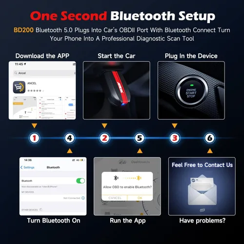Miniatura 5 de ANCEL Escáner BD200 OBD2 Bluetooth - Lector de código y herramientas de escaneo de diagnóstico del motor con prueba de batería de automóvil