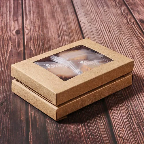 Miniatura 4 de BENECREAT Paquete de 30 cajas de papel kraft de 5 x 3 x 0.6 pulgadas con ventana de PVC transparente, caja de regalo para dulces, galletas y otras