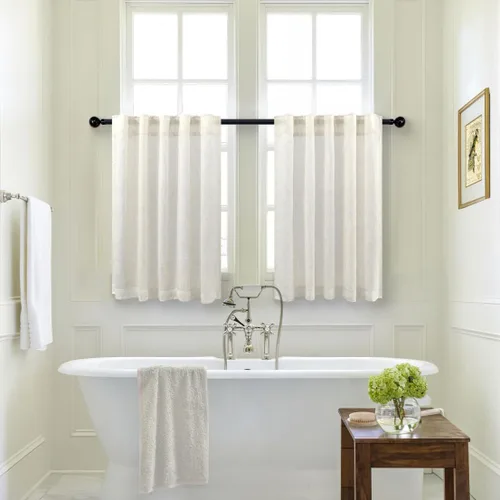 Miniatura 6 de Pitalk Cortinas de lino para café de 24 pulgadas de largo, con bolsillo trasero, plisadas, estilo bohemio, granja, cocina, cortinas para ventana