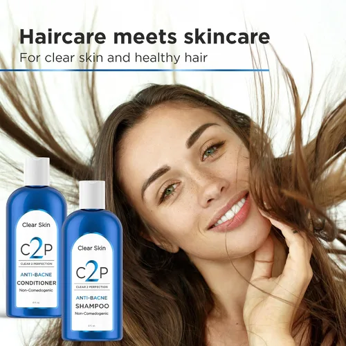 Miniatura 2 de Clear 2 Perfection, juego de champú y acondicionador no comedogénico y sin sulfato, ideal para piel propensa al acné y bacné, desarrollado por