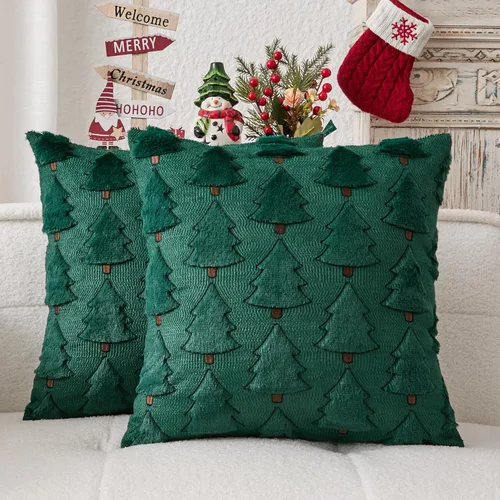 Miniatura 47 de Kevin Textile - Fundas de almohada con diseño de árbol de Navidad de 16 x 16 pulgadas, juego de 2, bordado de lujo, felpa suave, piel sintética