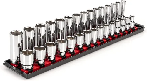 Miniatura 8 de TEKTON Juego de llaves de vaso de 6 puntos profundos de 1/2 pulgada con rieles y bandeja, 19 piezas (3/8-1-1/2 pulgadas) SHD92123