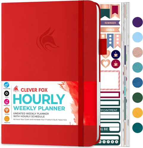 Miniatura 16 de Agenda Clever Fox semanal y mensual sin fecha con divisiones de tiempo, libro de citas y organizador diario, A5 (Amarillo)