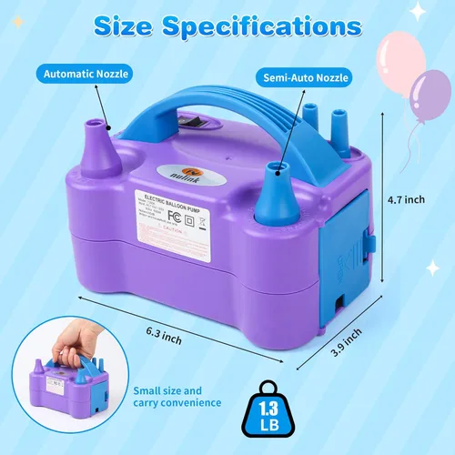 Miniatura 4 de Bomba de aire eléctrica portátil de doble boquilla para globos, bomba de soplador de globos, inflador para decoración, fiesta de cumpleaños