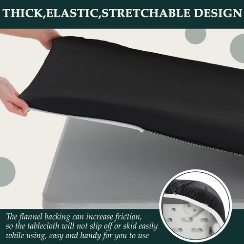 Miniatura 2 de Oudain Mantel rectangular de plástico para mesa de pícnic, 3 piezas, 30 x 72 pulgadas, vinilo impermeable con parte trasera de franela con borde