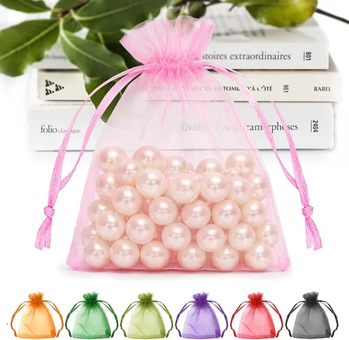 Miniatura 12 de ANZNKU Paquete de 50 bolsas de organza multicolor de 3 x 4 pulgadas, mini bolsas de regalo para regalos de Pascua, día de la madre, bolsa de joyería