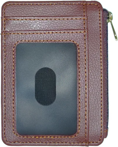 Miniatura 14 de CATCH ON Cartera pequeña para mujeres y hombres, delgada y minimalista de piel sintética, bolsillo frontal, tarjetero con bolsillo con cremallera