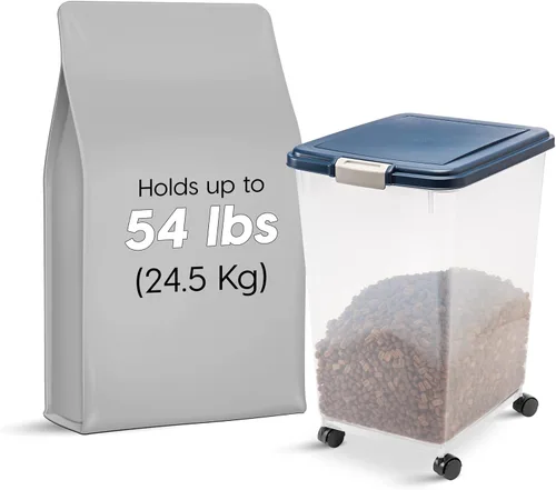 Miniatura 2 de IRIS USA - Recipiente hermético de 50 libras/69 cuartos de galón. IRIS USA WeatherPro - Contenedor hermético para alimentos para mascotas, con Azul
