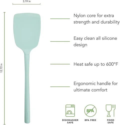 Miniatura 5 de Tovolo Espátula de silicona para cocinar espuma de mar verde aguamarina, núcleo flexible, no tóxica, segura para alimentos, espátula de silicona sin