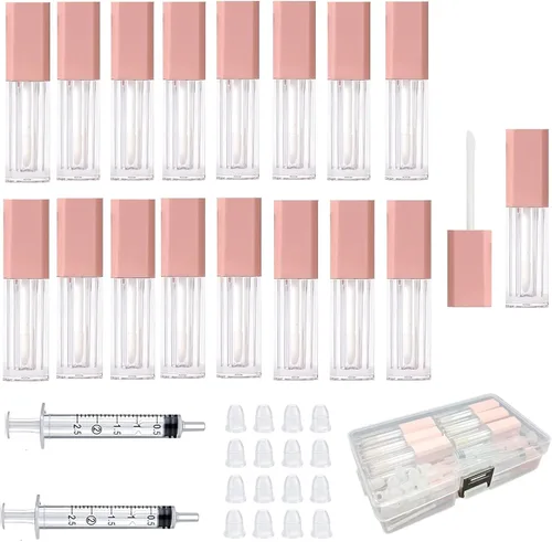 Mini Tubos de Brillo Labial Vacíos con Varita Kit de Elaboración de Brillo Labial DIY para Pequeñas Empresas, Contenedores Rosa Bonitos, Tubos de