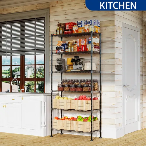 Miniatura 4 de REGILLER Estantería de Almacenamiento de Metal de Alambre con Estantes Ajustables, Unidades de Estantería de Pie para Lavandería, Baño, Cocina, Negro