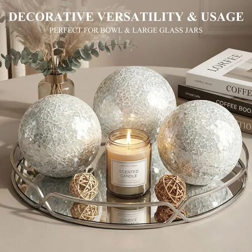 Miniatura 4 de DomeStar 3 piezas de bolas decorativas para cuencos, esferas de mosaico de vidrio de 4 pulgadas en blanco para cuencos de centro, decoración