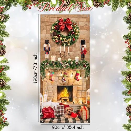 Miniatura 2 de Buryeah Decoración de puerta de Navidad, cubierta de puerta de chimenea de Navidad, pancarta de cascanueces de Navidad, telón de fondo, soporte