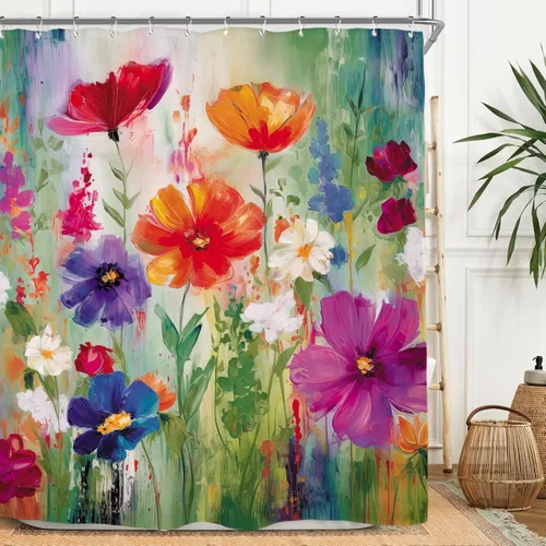 Miniatura 15 de Miyotaa - Juego de cortina de ducha con flores para decorar un baño pequeño o una ventana, 36 pulgadas de ancho x 71 pulgadas de alto, cortina