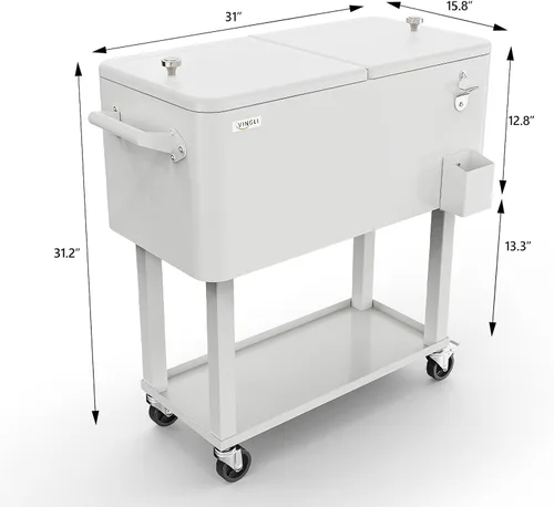 Miniatura 7 de VINGLI Baúl de hielo rodante de 80 cuartos de galón, carrito portátil para fiestas en el patio, bar, con estante, piscina de bebidas con abridor