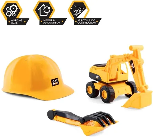 Miniatura 3 de CAT Juguetes de Construcción, Set de Arena de Excavadora Juguetes de Exterior - Camión Volquete de Juguete CAT de 10" y Cargadora, Casco, Pala