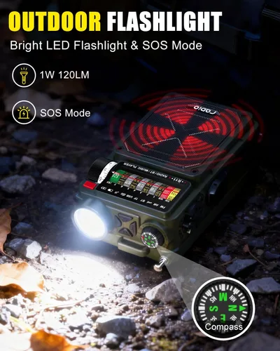 Miniatura 4 de Emgykit R11 Radio de emergencia de manivela - 4000 mAh/14800 mWh NOAA/SW/AM/FM, carga solar/manual/USB, receptor Bluetooth/USB/reproducción TF
