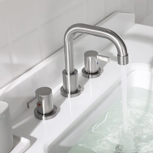 Miniatura 9 de PARLOS Grifo de baño generalizado de dos manijas con conjunto de drenaje emergente de metal y líneas de suministro de grifo cUPC, níquel cepillado