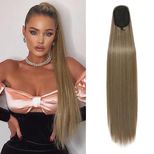 Miniatura 27 de SEIKEA Extensiones de cola de caballo con cordón, larga y recta, cola de caballo falsa, natural, suave, extensiones de cabello sintético resistente