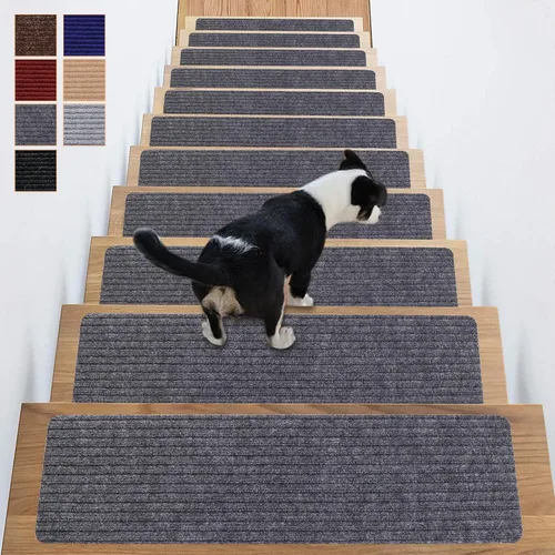 Miniatura 12 de Alfombra antideslizante para peldaños de 31 x 31 pulgadas, alfombra de aterrizaje a juego, antideslizante, resistente al deslizamiento, color negro