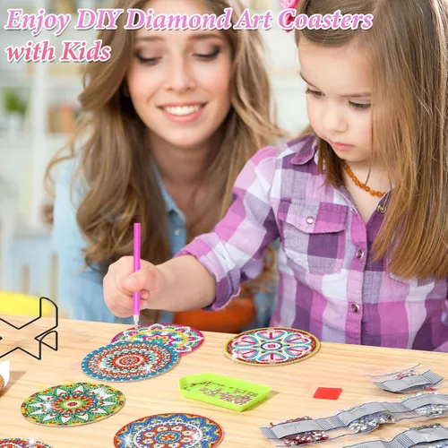 Miniatura 6 de Billbotk Kit de posavasos de pintura de diamantes, 10 posavasos de arte de diamantes con mandala, con soporte, manualidades y manualidades