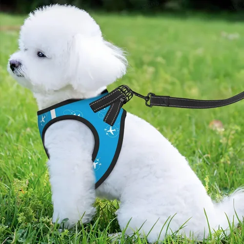 Miniatura 6 de Arnés de chaleco delantero para perro, patrón de avión de avión azul marino, correas ajustables a prueba de escape, solución de control para perros