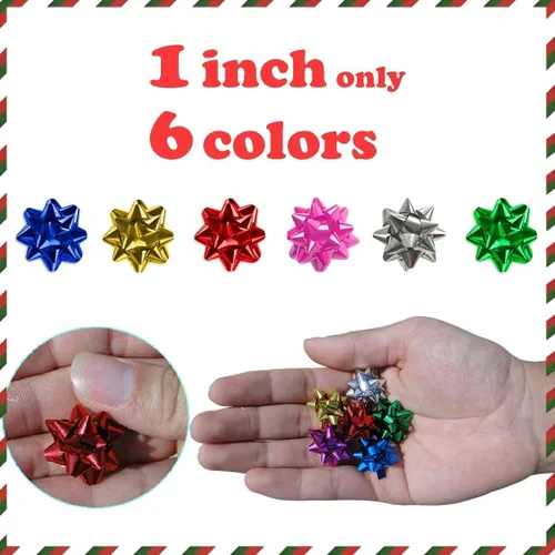 Miniatura 4 de 150 mini lazos de regalo de 1 pulgada, lazo pequeño de estrella de 1 pulgada, autoadhesivo pequeño metálico para envolver regalos, caja de regalo