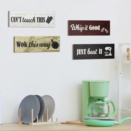 Miniatura 5 de Jetec 4 letreros rústicos de madera para cocina, decoración de pared de cocina, decoración sobre gabinete, impresiones para hornear, decoración