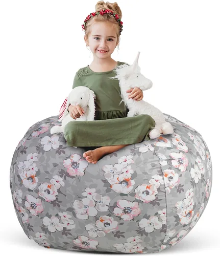 Miniatura 7 de Creative QT Stuff 'n Sit - Funda de almacenamiento de puf grande de 33 pulgadas para animales de peluche y juguetes, silla puf gigante para niños