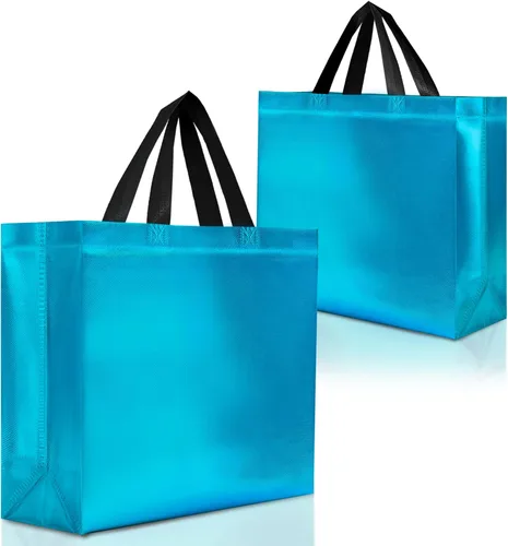 Miniatura 19 de Nush Nush Bolsas de regalo azules de tamaño mediano – Juego de 12 bolsas de regalo reutilizables azules brillantes con asas – Ideal para recuerdos