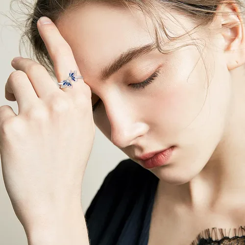Miniatura 5 de Cuoka Anillos de mariposa de plata de ley 925, hipoalergénicos, aceite de goteo, joyería de mariposa azul, regalo para el día de la madre