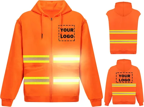 Miniatura 20 de Chaqueta con capucha de seguridad reflectante de alta visibilidad con mangas extraíbles Hi Vis Ropa de trabajo de protección al aire libre unisex