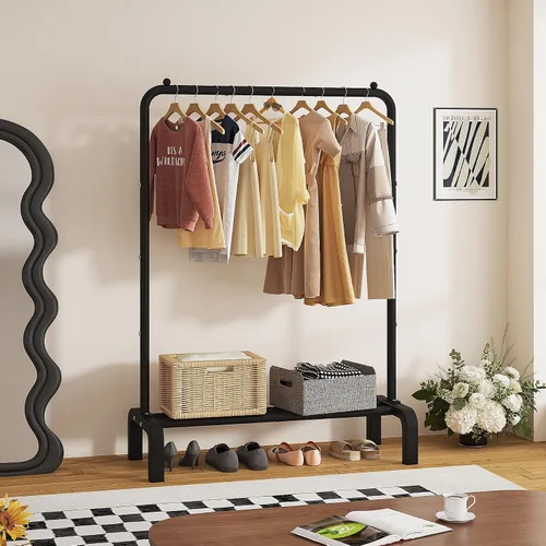 Miniatura 4 de JIUYOTREE Perchero de ropa estándar con estantes de almacenamiento, organizador de ropa para colgar ropa, abrigo, chaqueta, camisa, suéter, jeans