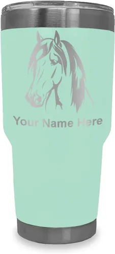 Miniatura 14 de LaserGram Vaso aislado al vacío de 20 onzas, cabeza de caballo 1, grabado personalizado incluido (negro)