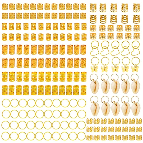 Miniatura 4 de 202 piezas de joyería para mujer, trenzas de rastas de rastas y cuentas, anillos trenzados/puños, conchas, corazón, mariposa, colgantes/clips