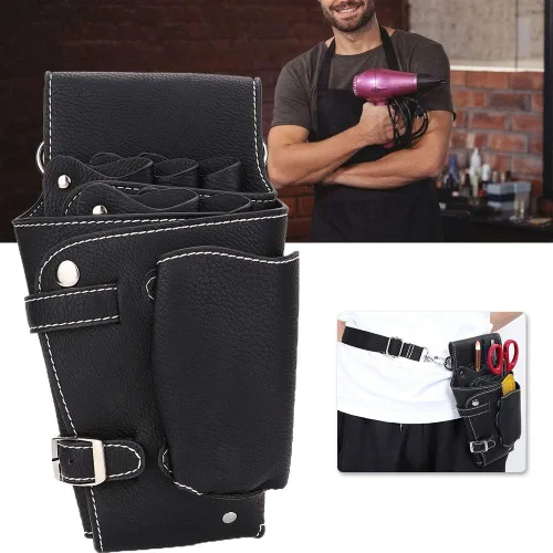 Miniatura 6 de ZJchao Riñonera para estilista, tijeras de peluquería, bolsa de cintura de piel sintética, herramientas de peluquería, estuche para tijeras