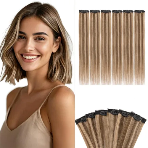 Miniatura 29 de Benehair 6 extensiones de cabello corto con clip, 100% cabello humano real, sin costuras e invisibles, para mujeres, con volumen instantáneo