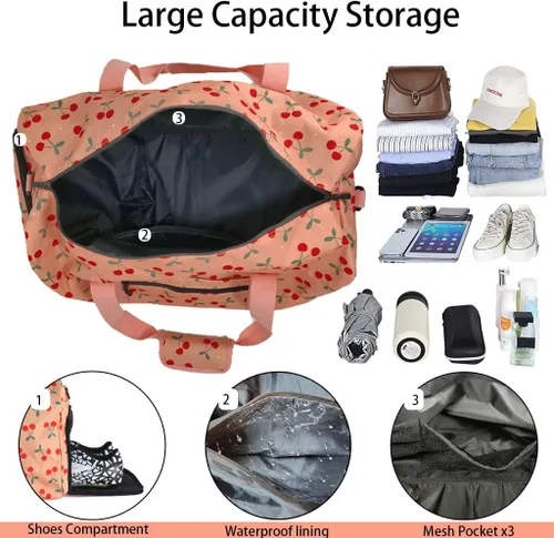 Miniatura 2 de Goloni Bolsa de lona grande de 22 pulgadas para mujer, con compartimento para zapatos, bolsas de viaje para gimnasio, entrenamiento, ropa, equipaje