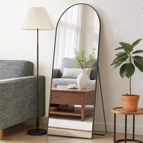 Espejo de cuerpo completo de 56 x 15 pulgadas con soporte, vidrio inastillable, marco de aleación de aluminio, para montar en la pared o inclinarse,
