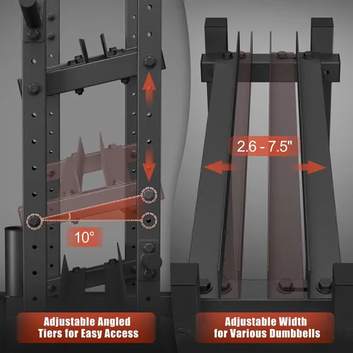 Miniatura 4 de 3-Tier Dumbbell Rack, 1100LB Capacity Adjustable Weight Rack for Home Gym, Heavy-Duty Weight Stand for Dumbbells Kettlebells & Weight Plates(Rack