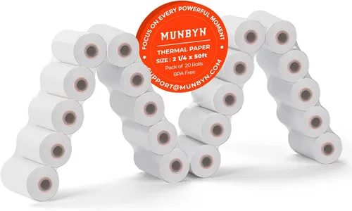MUNBYN 2 1/4 x 50 pies de papel térmico (20 rollos), papel de recibo sin BPA, papel térmico de recibo de 58 mm se ajusta a impresoras térmicas mini