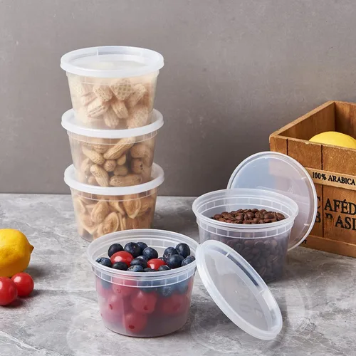 Miniatura 8 de FULING Paquete de 48 recipientes de plástico de 16 onzas con tapas, recipientes desechables para almacenamiento de alimentos, recipientes