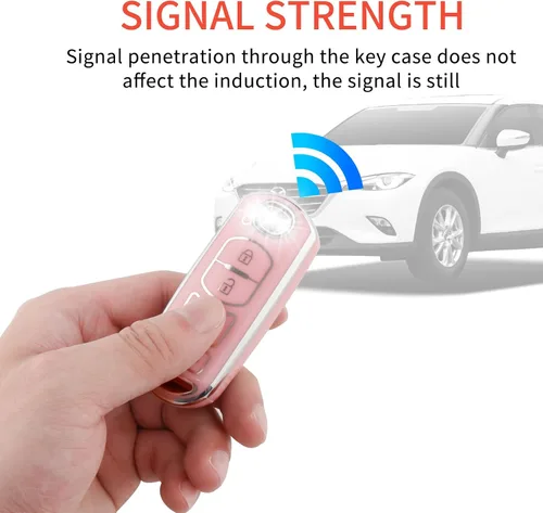Miniatura 5 de Pangpai Funda para llavero Mazda rosa, funda de TPU suave con llavero brillante para control remoto inteligente 3, 6, Miata MX-5, CX-5, CX-9