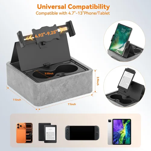 Miniatura 8 de KDD Soporte de almohada para tableta, soporte ajustable para iPad para cama, regazo y escritorio con dos portavasos y bandeja de almacenamiento