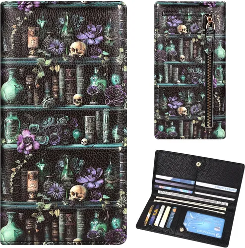 Miniatura 20 de Billetera para mujer, billetera RFID extradelgada, bolso plegable de cuero, con 11 ranuras para tarjetas y ventana de identificación, lindo monedero