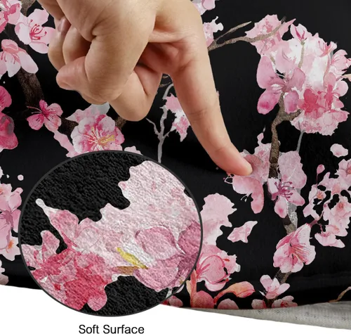 Miniatura 4 de 4 Pcs Pink Cherry Blossom Shower Curtain Set 60x72 Inch Black Floral Sakura Tree Gothic Style Japanese Anime Bathroom Decor with Non-Slip Rug Toilet
