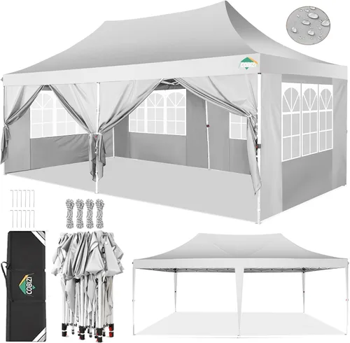 COBIZI Tienda de campaña desplegable de 10 x 20 pulgadas con 6 paredes laterales, tiendas de campaña fáciles de instalar para fiestas con marco de