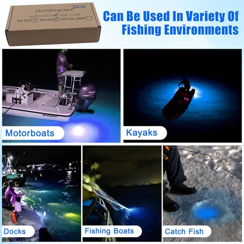 Miniatura 7 de Luz de pesca subacuática súper brillante de 16000 lúmenes, 20 W, 12 V, LED, sumergible, buscador de cebo de pesca nocturna, luz de caída profunda