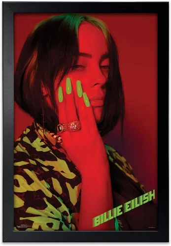 Miniatura 8 de Scorpio Posters Billie Eilish - Rojo - Licencia oficial - Mini póster - 11 x 17 pulgadas - con soporte para póster de madera negra